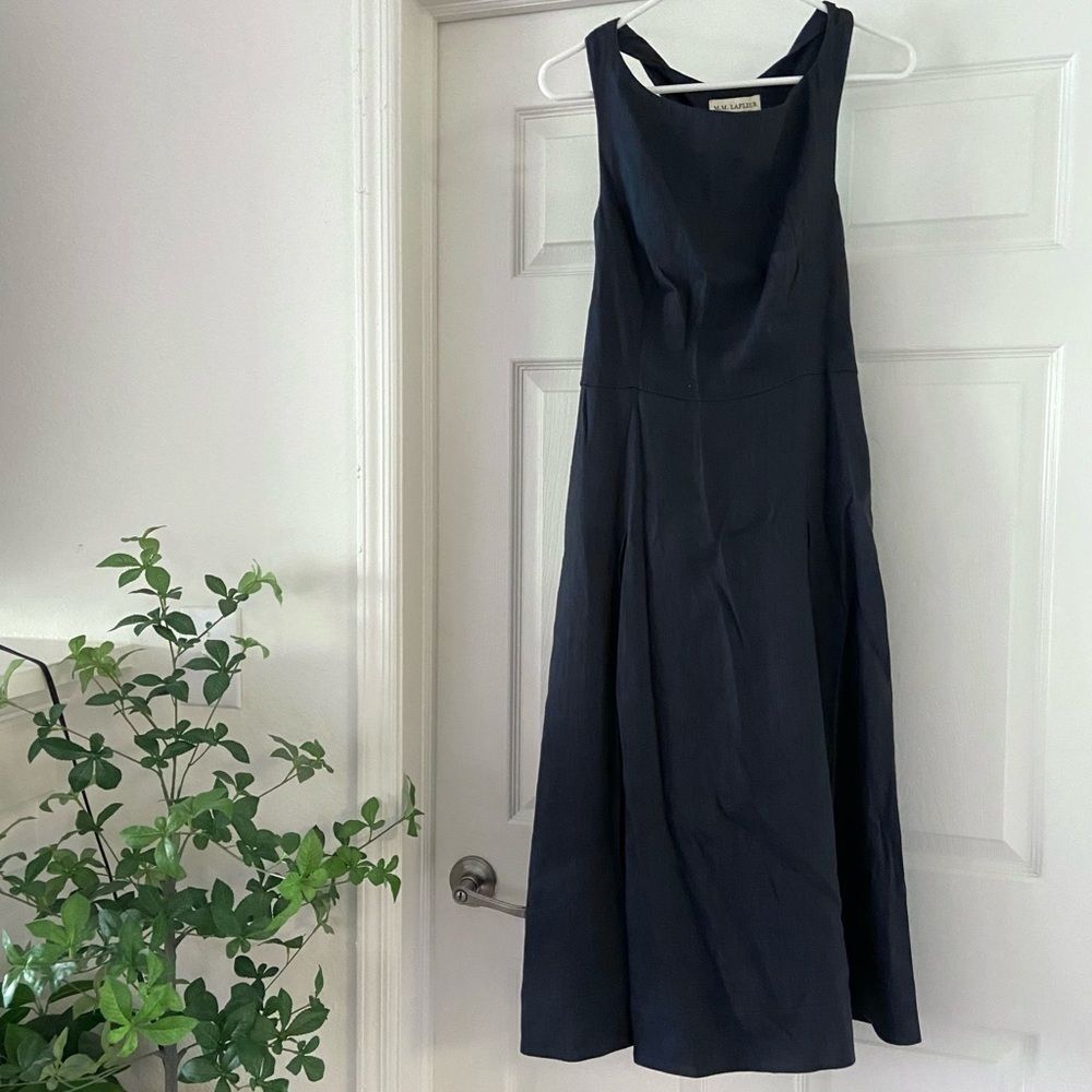 M.M.Lafleur Midi Navy Blue Racerback Twist Strap Dress Flowy Structured Size 4